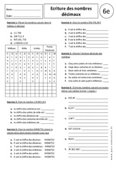 Ecriture des nombres décimaux - 6ème - Exercices corrigés - PDF à imprimer