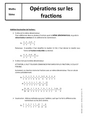 Opérations sur les fractions - 5ème - Cours - PDF à imprimer