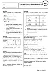 Statistiques - Moyenne arithmétique - Exercices corrigés - 4ème - PDF à imprimer