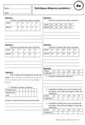 Statistiques - Moyenne pondérée - 4ème - Exercices corrigés - PDF à imprimer