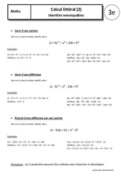 Calcul littéral - Identités remarquables - 3ème - Cours - PDF à imprimer