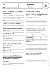 Equations - Exercices corrigés – 3ème - PDF à imprimer