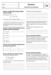 Systèmes de deux équations - Exercices corrigés – 3ème - PDF à imprimer