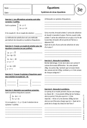 Systèmes de deux équations - 3ème - Exercices corrigés - PDF à imprimer
