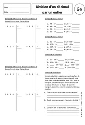 Division d'un décimal par un entier  - Exercices corrigés - 6ème - Divisions