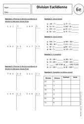 Division Euclidienne - Exercices corrigés - 6ème - Divisions - PDF à imprimer
