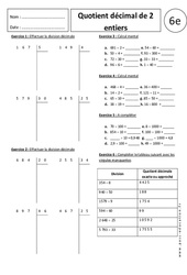 Quotient décimal de 2 entiers - 6ème - Exercices corrigés - Divisions - PDF à imprimer