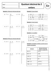 Quotient décimal de 2 entiers - Exercices corrigés - 6ème - Divisions