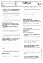 Problèmes - Divisions - 6ème - Exercices corrigés - PDF à imprimer