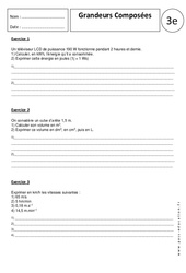 Grandeurs composées - 3ème - Exercices corrigés - Aires et volumes - PDF à imprimer