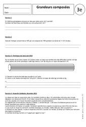 Grandeurs composées - Exercices corrigés - 3ème - Aires et volumes - Brevet des collèges - PDF à imprimer