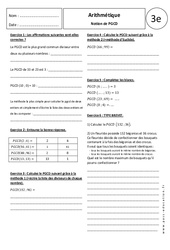 Notion de PGCD - 3ème - Exercices corrigés - Arithmétique - Brevet des collèges - PDF à imprimer