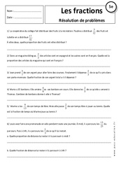 Résolution de problèmes - Opérations sur les fractions - 5ème - Exercices corrigés - PDF à imprimer