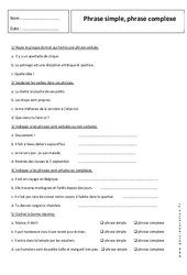 Phrase complexe – Phrase simple - Exercices corrigés - 5ème - PDF à imprimer