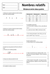 Distance entre 2 points - Nombres relatifs – 5ème - Exercices corrigés - PDF à imprimer