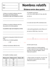 Distance entre 2 points - Nombres relatifs - Exercices corrigés - 5ème - PDF à imprimer