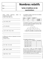 Suites d'additions et de soustractions - Nombres relatifs - Exercices corrigés - 5ème - PDF à imprimer