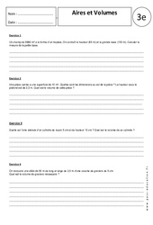 Aires - Volumes – Exercices corrigés – 3ème - PDF à imprimer