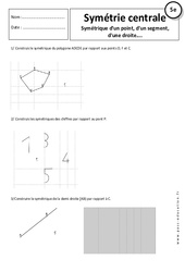 Symétrique d'un point, d'un segment, d'une droite.... – Symétrie centrale – 5ème - Exercices corrigés – Géométrie - PDF à imprimer