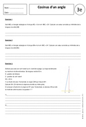 Cosinus d'un angle – Exercices corrigés – 3ème - Trigonométrie - Brevet des collèges - PDF à imprimer