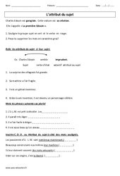 Attribut du sujet – Cm1 - Cm2 - Exercices corrigés – Grammaire – Cycle 3 - PDF à imprimer