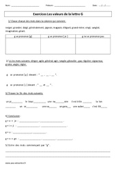 Valeurs de la lettre G – Ce2 - Exercices corrigés - PDF à imprimer