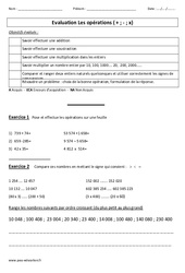 Opérations - Cm1– Cm2 – Evaluation - PDF à imprimer