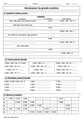 Grands nombres - Décomposer – Cm1 - Cm2 – Exercices corrigés – Numération – Cycle 3 - PDF à imprimer
