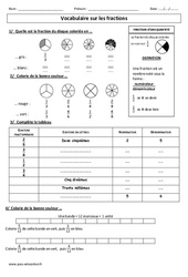 Vocabulaire sur les fractions – Exercices corrigés – Cm1 – Cm2 – Numération – Cycle 3 - PDF à imprimer