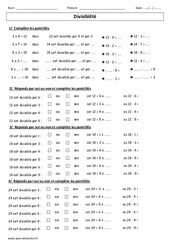 Divisibilité – Exercices corrigés – Cm1 – Cm2 – Ccalcualcul – Cycle 3 - PDF à imprimer