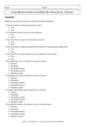 Reproduction sexuée - Conditions des milieux de vie – 4ème – Exercices corrigés - Remédiation – SVT - PDF à imprimer