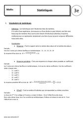 Statistiques - Médiane - Etendue -  Quartiles - 3ème - Cours - PDF à imprimer