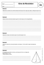 Cône de Révolution – 4ème - Exercices corrigés – Géométrie - PDF à imprimer