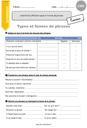 Types et formes de phrases - CM2 - Exercices avec correction - PDF à imprimer