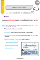 Comment lire un article de dictionnaire - CM2 - Leçon - PDF gratuit à imprimer