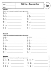 Addition - Soustraction - 4ème - Exercices corrigés - Nombres relatifs en écriture fractionnaire