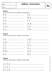 Addition - Soustraction -  Exercices corrigés - 4ème - Nombres relatifs en écriture fractionnaire