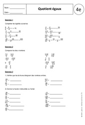 Quotients égaux – Exercices corrigés – 4ème -  Nombres relatifs en écriture fractionnaire