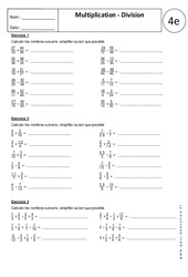 Multiplication - Division – 4ème – Exercices corrigés – Nombres relatifs en écriture fractionnaire
