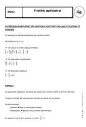 Priorités opératoires – 4ème – Cours – Nombres relatifs en écriture fractionnaire - PDF à imprimer