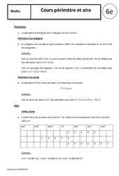 Aire - Cours - 6ème - Grandeurs et Mesures - Collège - PDF à imprimer