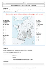 Le territoire national et sa population - Exercices corrigés – 3ème – La France - PDF à imprimer