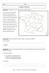 La région – Exercices corrigés – 3ème – La France - PDF à imprimer