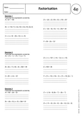 Utiliser la factorisation – Exercices corrigés – 4ème - Calcul littéral - PDF à imprimer